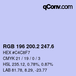 カラーコード: RGB 196 200.2 247.6 | qconv.com