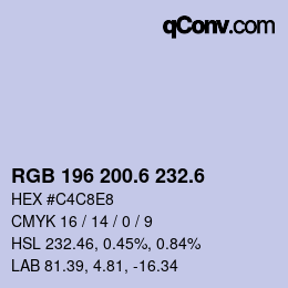 カラーコード: RGB 196 200.6 232.6 | qconv.com