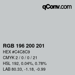 颜色代码: RGB 196 200 201 | qconv.com