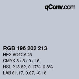 颜色代码: RGB 196 202 213 | qconv.com