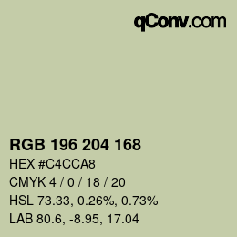 Color code: RGB 196 204 168 | qconv.com