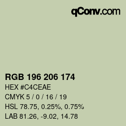 Color code: RGB 196 206 174 | qconv.com