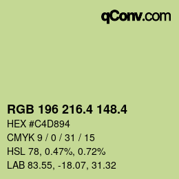 カラーコード: RGB 196 216.4 148.4 | qconv.com
