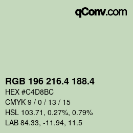 カラーコード: RGB 196 216.4 188.4 | qconv.com