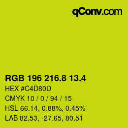 カラーコード: RGB 196 216.8 13.4 | qconv.com