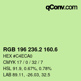 カラーコード: RGB 196 236.2 160.6 | qconv.com