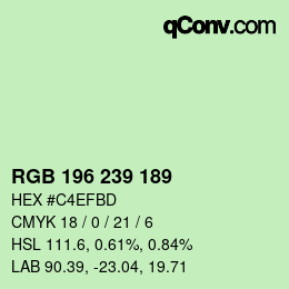 颜色代码: RGB 196 239 189 | qconv.com