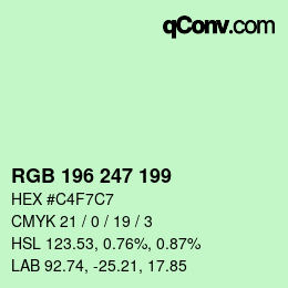 Color code: RGB 196 247 199 | qconv.com