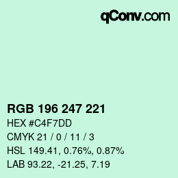 Color code: RGB 196 247 221 | qconv.com