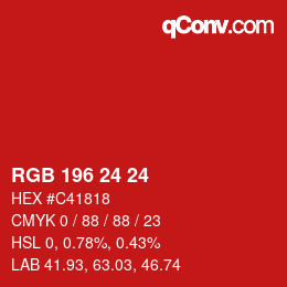 颜色代码: RGB 196 24 24 | qconv.com