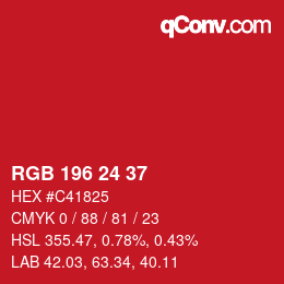 カラーコード: RGB 196 24 37 | qconv.com