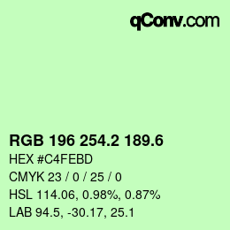 カラーコード: RGB 196 254.2 189.6 | qconv.com