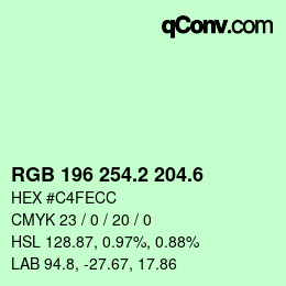 カラーコード: RGB 196 254.2 204.6 | qconv.com