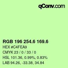 カラーコード: RGB 196 254.6 169.6 | qconv.com