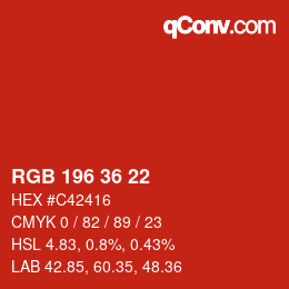 颜色代码: RGB 196 36 22 | qconv.com