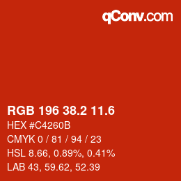 カラーコード: RGB 196 38.2 11.6 | qconv.com