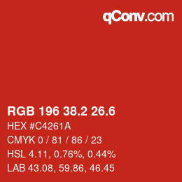 カラーコード: RGB 196 38.2 26.6 | qconv.com