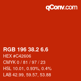 カラーコード: RGB 196 38.2 6.6 | qconv.com
