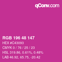 颜色代码: RGB 196 48 147 | qconv.com