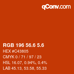 カラーコード: RGB 196 56.6 5.6 | qconv.com