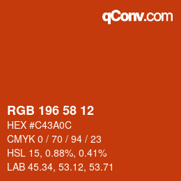 Color code: RGB 196 58 12 | qconv.com