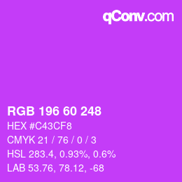 颜色代码: RGB 196 60 248 | qconv.com