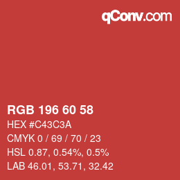 カラーコード: RGB 196 60 58 | qconv.com