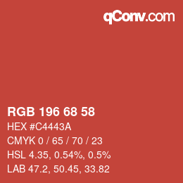 カラーコード: RGB 196 68 58 | qconv.com