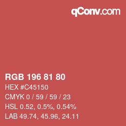 颜色代码: RGB 196 81 80 | qconv.com