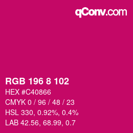 颜色代码: RGB 196 8 102 | qconv.com