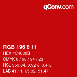 颜色代码: RGB 196 8 11 | qconv.com