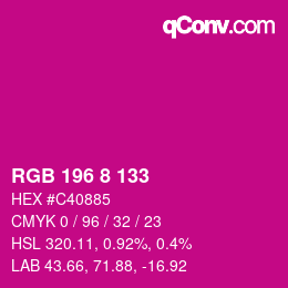 カラーコード: RGB 196 8 133 | qconv.com