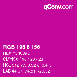 カラーコード: RGB 196 8 156 | qconv.com