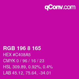 颜色代码: RGB 196 8 165 | qconv.com