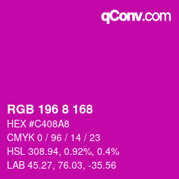 颜色代码: RGB 196 8 168 | qconv.com