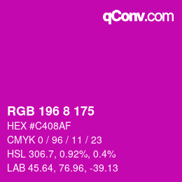 颜色代码: RGB 196 8 175 | qconv.com