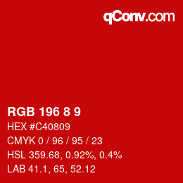 颜色代码: RGB 196 8 9 | qconv.com