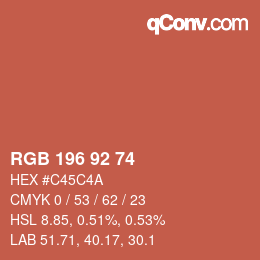颜色代码: RGB 196 92 74 | qconv.com