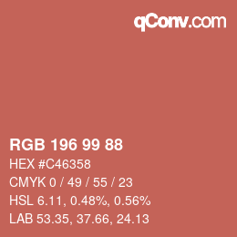 カラーコード: RGB 196 99 88 | qconv.com
