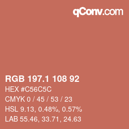 カラーコード: RGB 197.1 108 92 | qconv.com