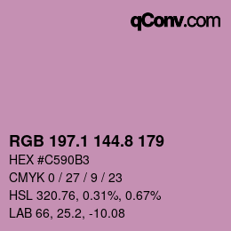 カラーコード: RGB 197.1 144.8 179 | qconv.com