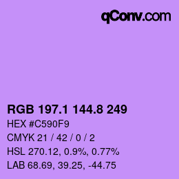 カラーコード: RGB 197.1 144.8 249 | qconv.com