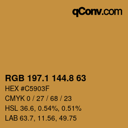 カラーコード: RGB 197.1 144.8 63 | qconv.com