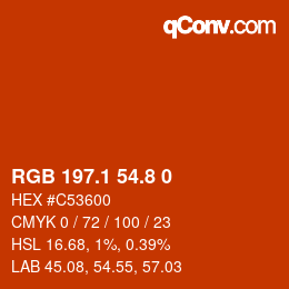 Color code: RGB 197.1 54.8 0 | qconv.com