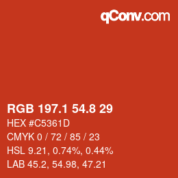 カラーコード: RGB 197.1 54.8 29 | qconv.com