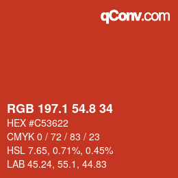カラーコード: RGB 197.1 54.8 34 | qconv.com