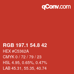 Farbcode: RGB 197.1 54.8 42 | qconv.com