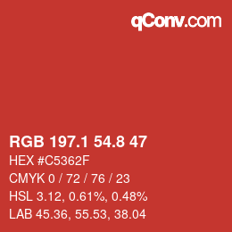 Farbcode: RGB 197.1 54.8 47 | qconv.com
