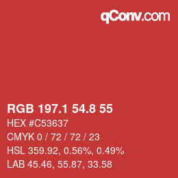 カラーコード: RGB 197.1 54.8 55 | qconv.com