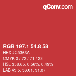 カラーコード: RGB 197.1 54.8 58 | qconv.com